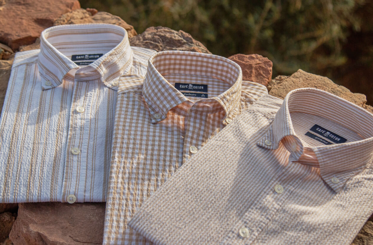 Discover the elegant comfort of Seersucker with CAFÉ COTON Shirts