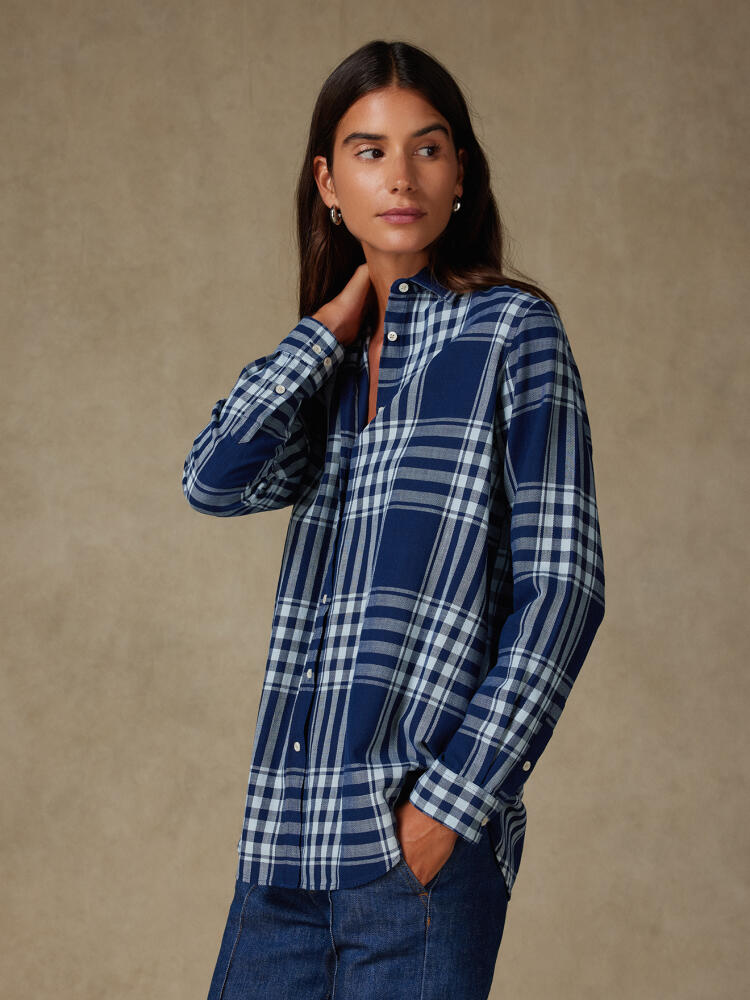 Chemise Justine oversize à motif tartan indigo