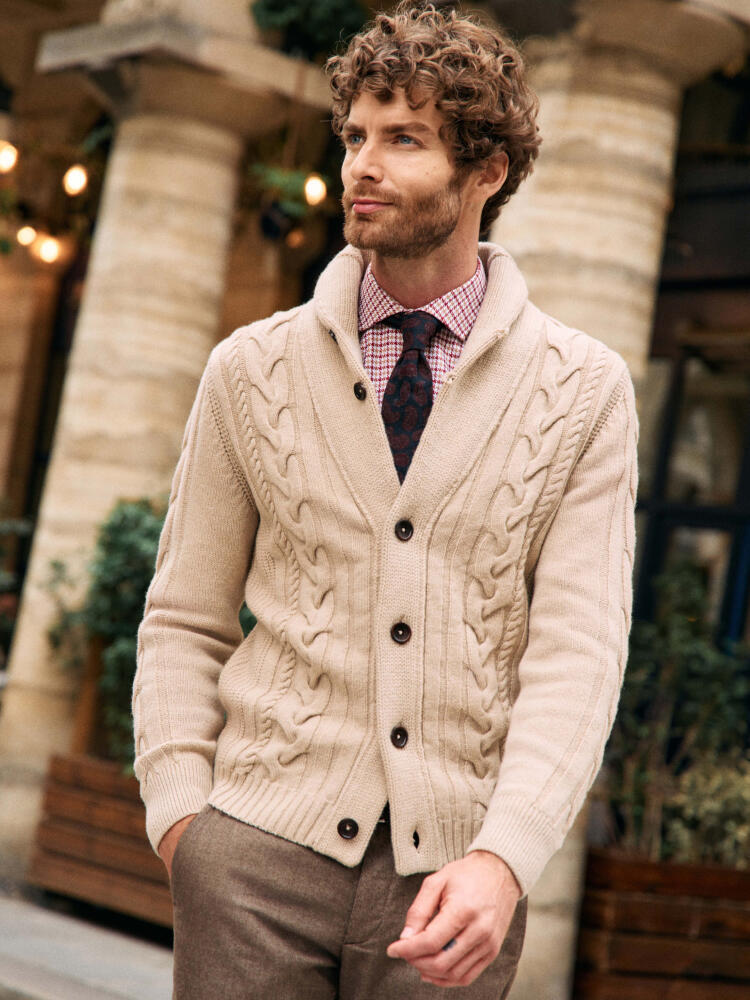 Cardigan Pat en lambswool beige